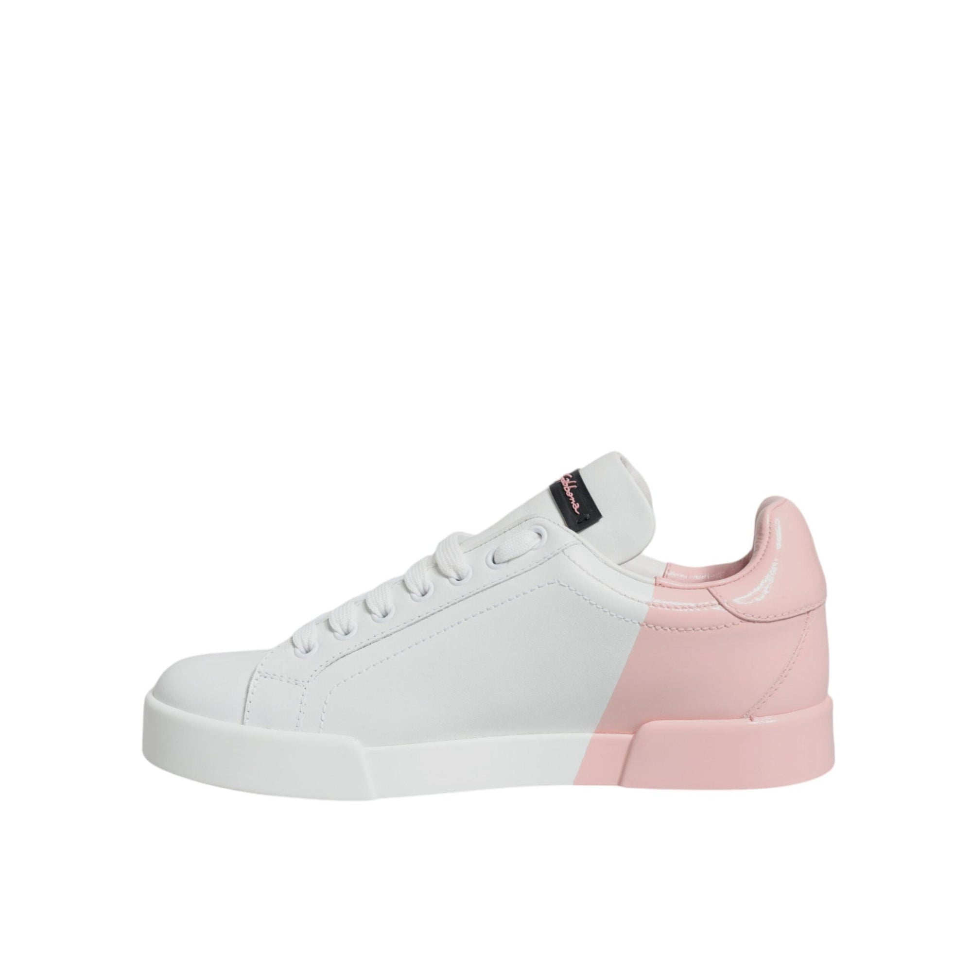 Dolce &amp; Gabbana White Pink Portofino Low Top Sneakers Shoes