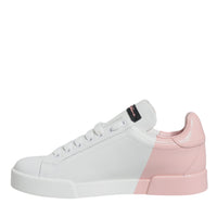 Dolce & Gabbana White Pink Portofino Low Top Sneakers Shoes