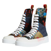 Dolce & Gabbana Multicolor Patchwork Logo High Top Sneakers Shoes