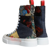 Dolce & Gabbana Multicolor Patchwork Logo High Top Sneakers Shoes