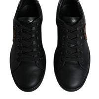 Dolce & Gabbana Black Leather Heart Embellished Sneakers Shoes