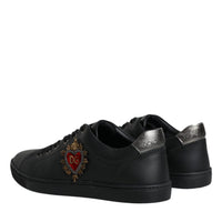 Dolce & Gabbana Black Leather Heart Embellished Sneakers Shoes