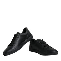 Dolce & Gabbana Black Leather Heart Embellished Sneakers Shoes