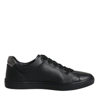 Dolce & Gabbana Black Leather Heart Embellished Sneakers Shoes