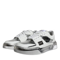 Dolce & Gabbana White Silver Leather Low Top Sneakers Shoes