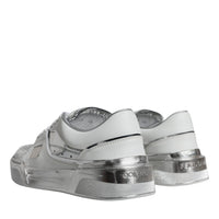 Dolce & Gabbana White Silver Leather Low Top Sneakers Shoes