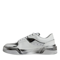 Dolce & Gabbana White Silver Leather Low Top Sneakers Shoes