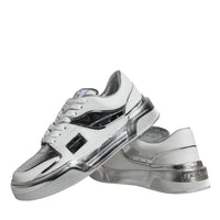 Dolce & Gabbana White Silver Leather Low Top Sneakers Shoes