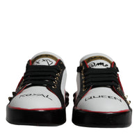 Dolce & Gabbana White Red Crystals Leather Portofino Sneakers Shoes