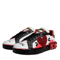 Dolce & Gabbana White Red Crystals Leather Portofino Sneakers Shoes