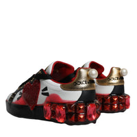 Dolce & Gabbana White Red Crystals Leather Portofino Sneakers Shoes