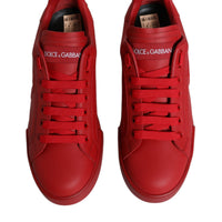 Dolce & Gabbana Red Leather Low Top Women Sneakers Shoes