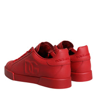 Dolce & Gabbana Red Leather Low Top Women Sneakers Shoes