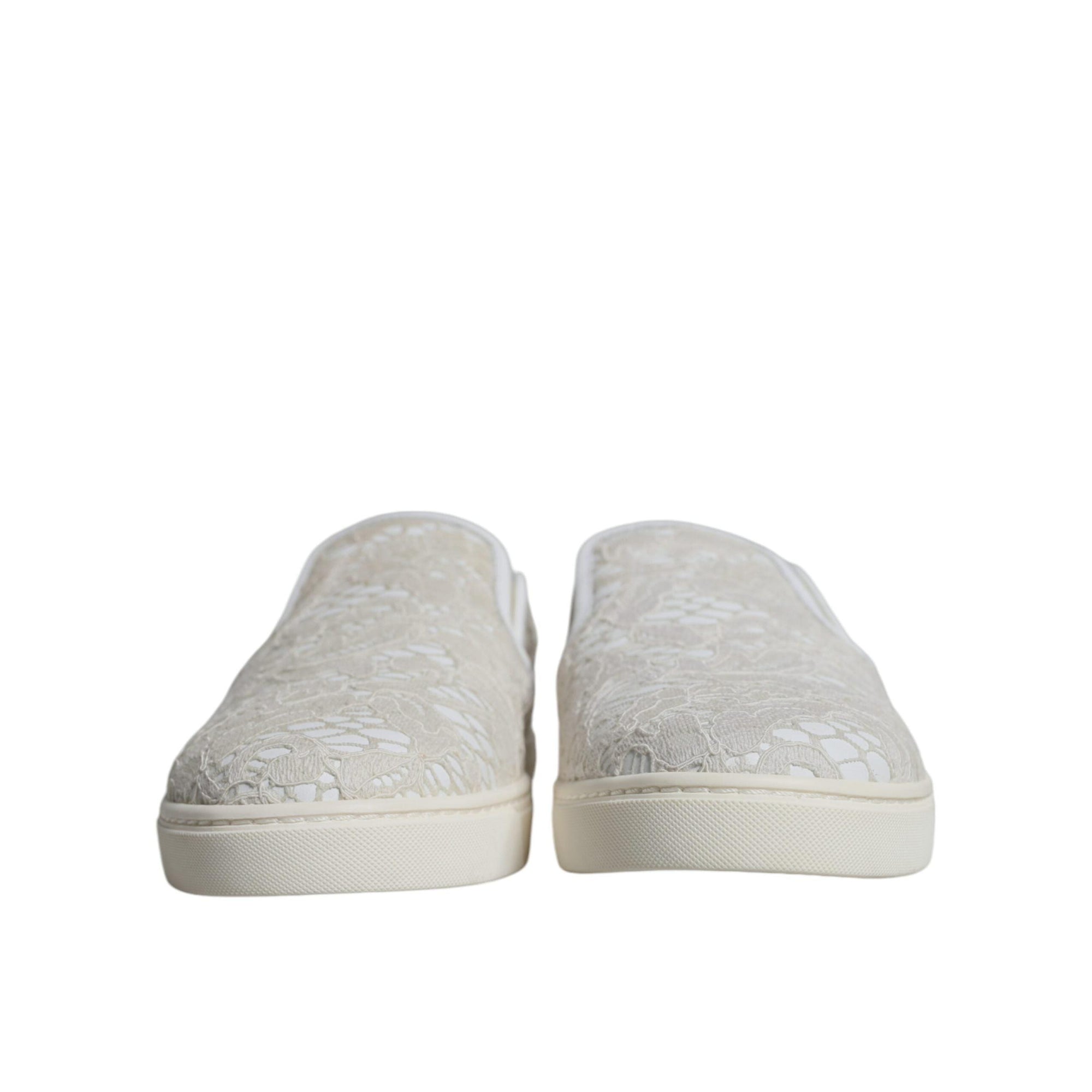 Dolce &amp; Gabbana White Leather Lace Slip On Loafers Shoes