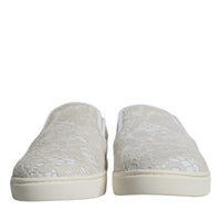 Dolce & Gabbana White Leather Lace Slip On Loafers Shoes