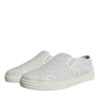 Dolce & Gabbana White Leather Lace Slip On Loafers Shoes