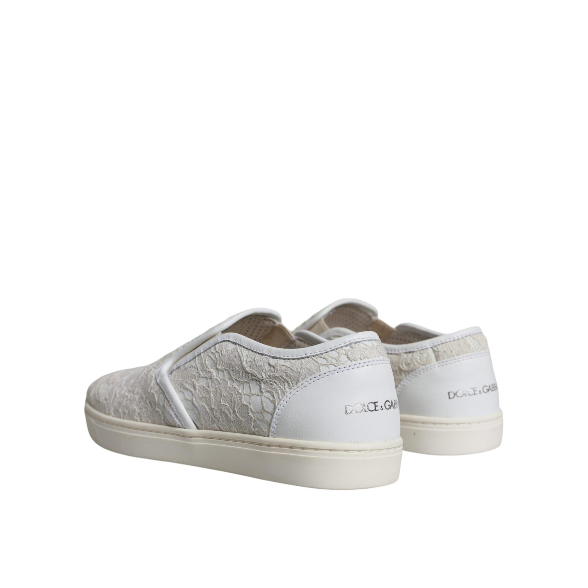 Dolce &amp; Gabbana White Leather Lace Slip On Loafers Shoes