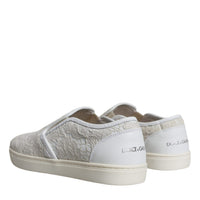 Dolce & Gabbana White Leather Lace Slip On Loafers Shoes