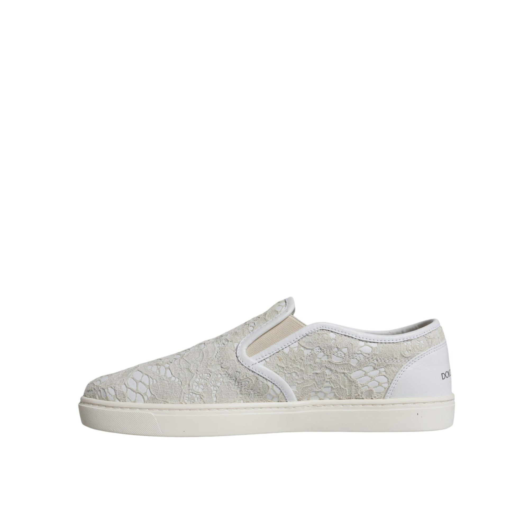 Dolce &amp; Gabbana White Leather Lace Slip On Loafers Shoes