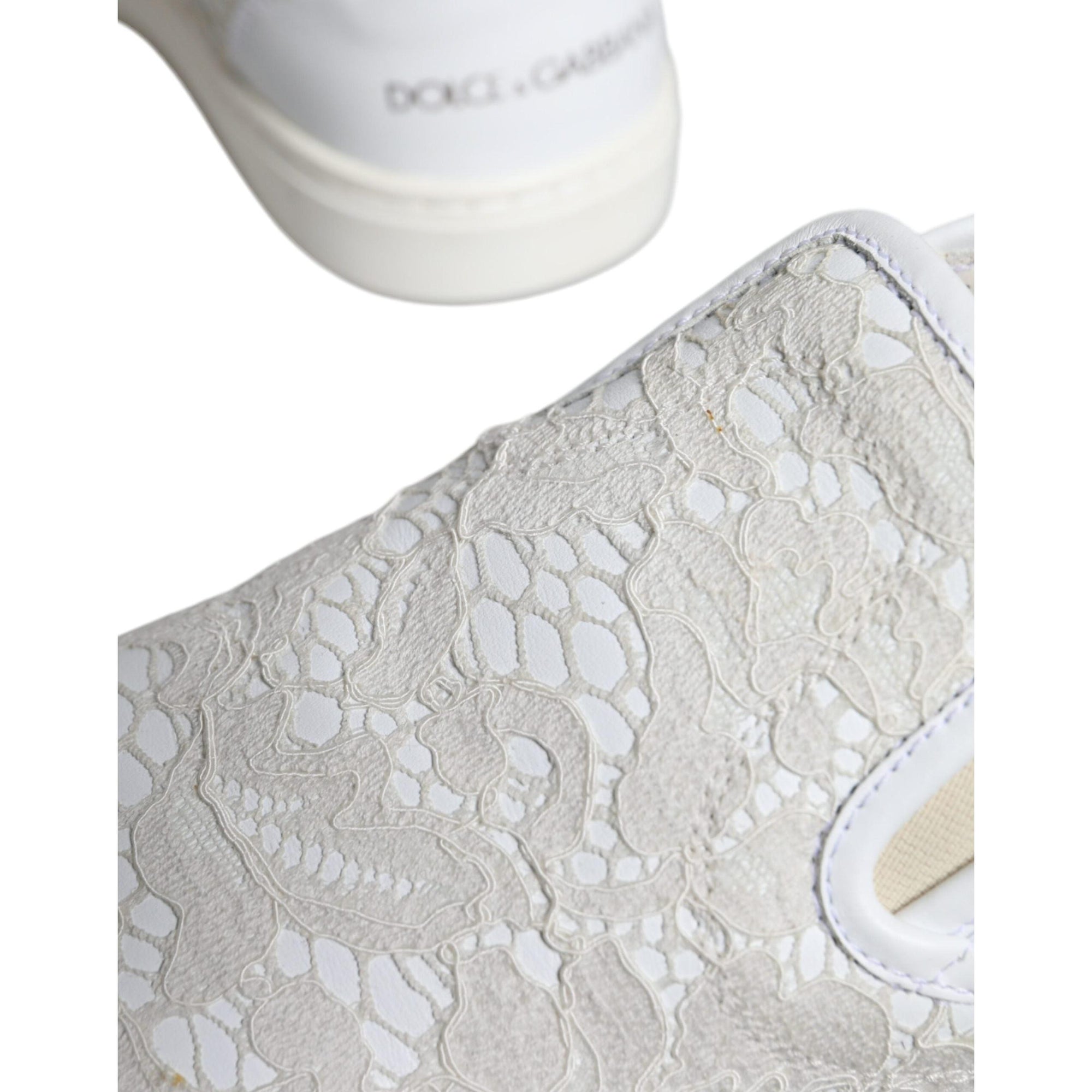 Dolce &amp; Gabbana White Leather Lace Slip On Loafers Shoes