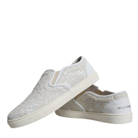 Dolce & Gabbana White Leather Lace Slip On Loafers Shoes