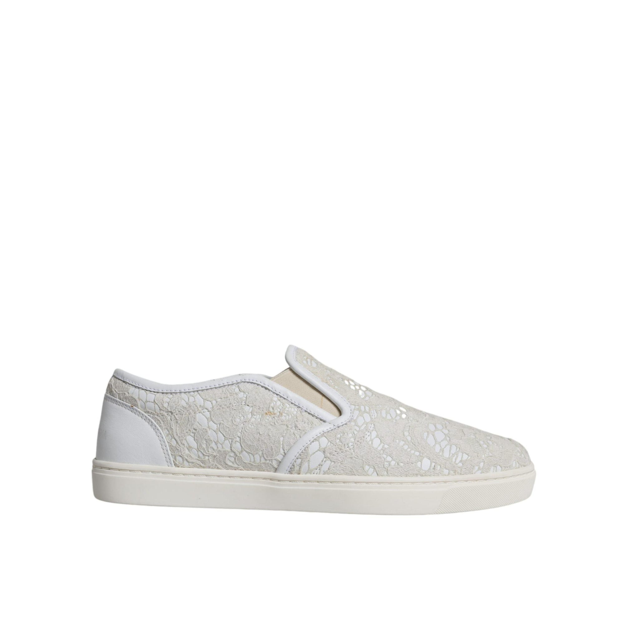 Dolce &amp; Gabbana White Leather Lace Slip On Loafers Shoes