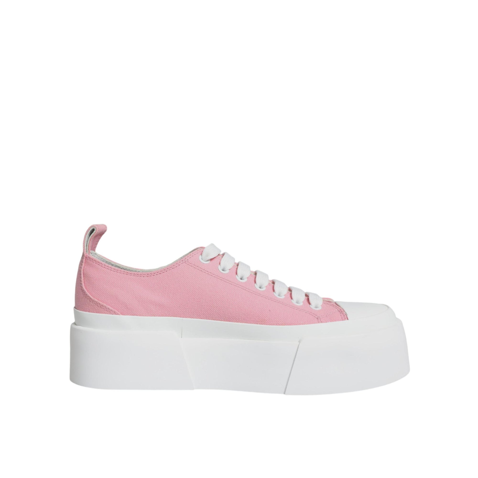 Dolce &amp; Gabbana Pink White Canvas Logo Low Top Sneakers Shoes