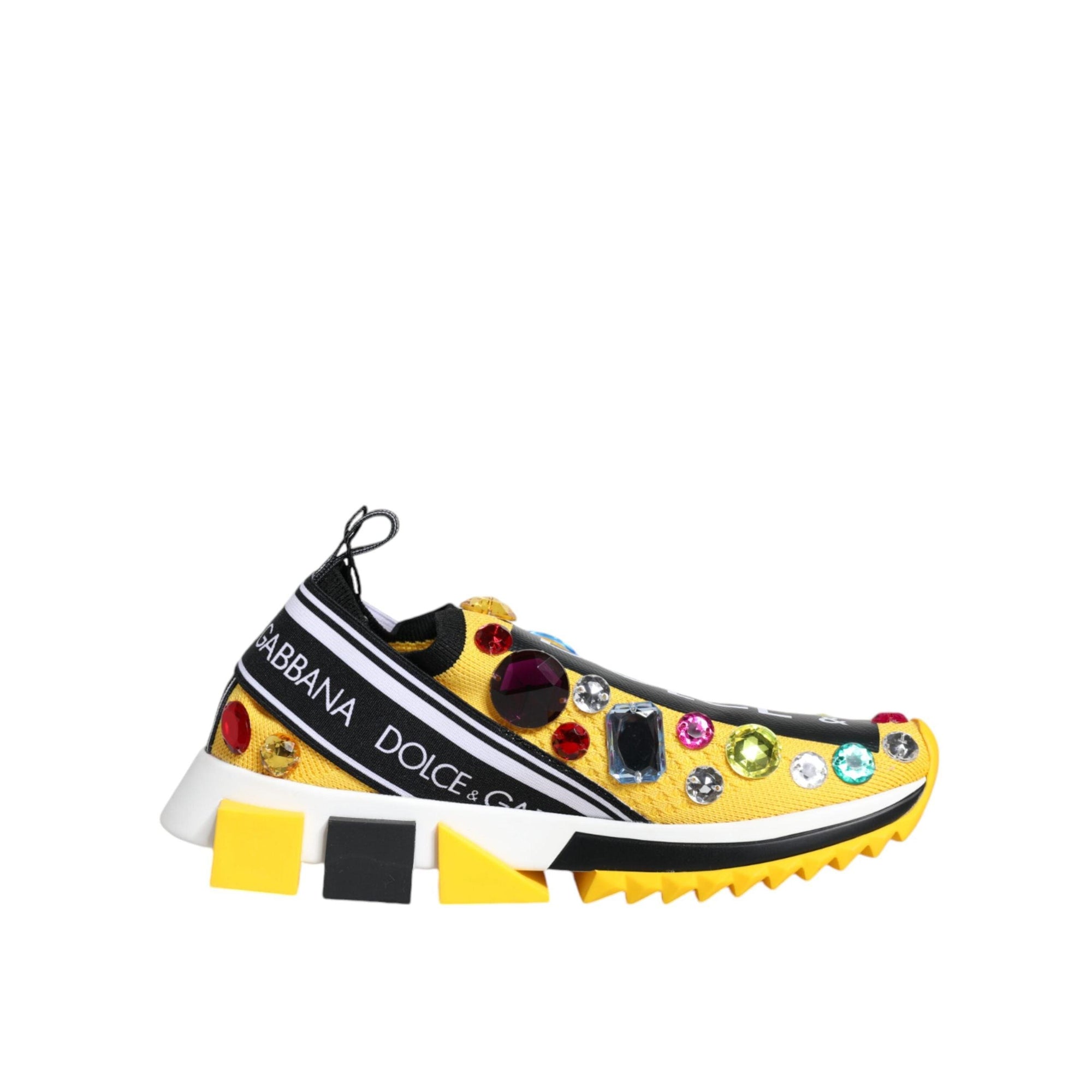 Dolce &amp; Gabbana Yellow Sorrento Crystals Low Top Sneakers Shoes