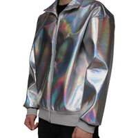 Dolce & Gabbana Silver Iridescent Full Zip Men Bomber Jacket