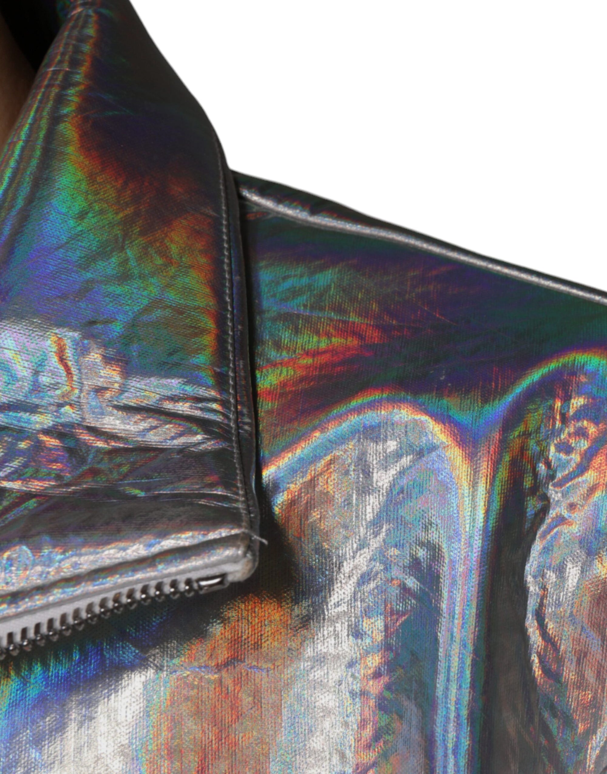 Dolce &amp; Gabbana Silver Iridescent Full Zip Men Bomber Jacket