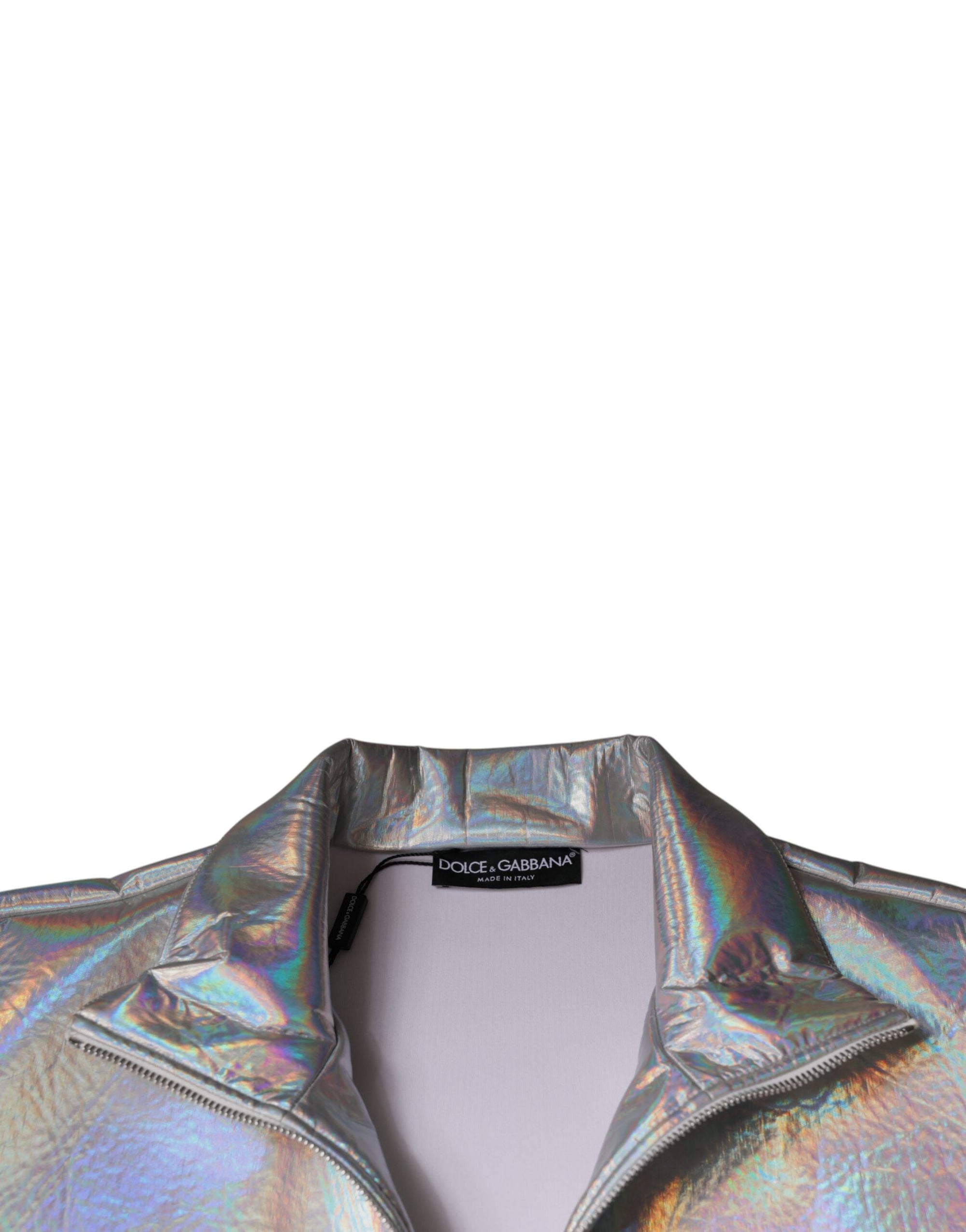 Dolce &amp; Gabbana Silver Iridescent Full Zip Men Bomber Jacket