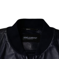 Dolce & Gabbana Blue Lambskin Leather Full Zip Biker Jacket