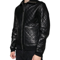 Dolce & Gabbana Black Calf Leather Quilted Full Zip Jacket