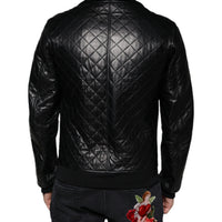 Dolce & Gabbana Black Calf Leather Quilted Full Zip Jacket