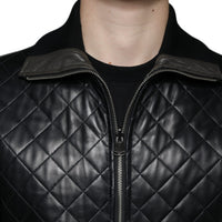 Dolce & Gabbana Black Calf Leather Quilted Full Zip Jacket