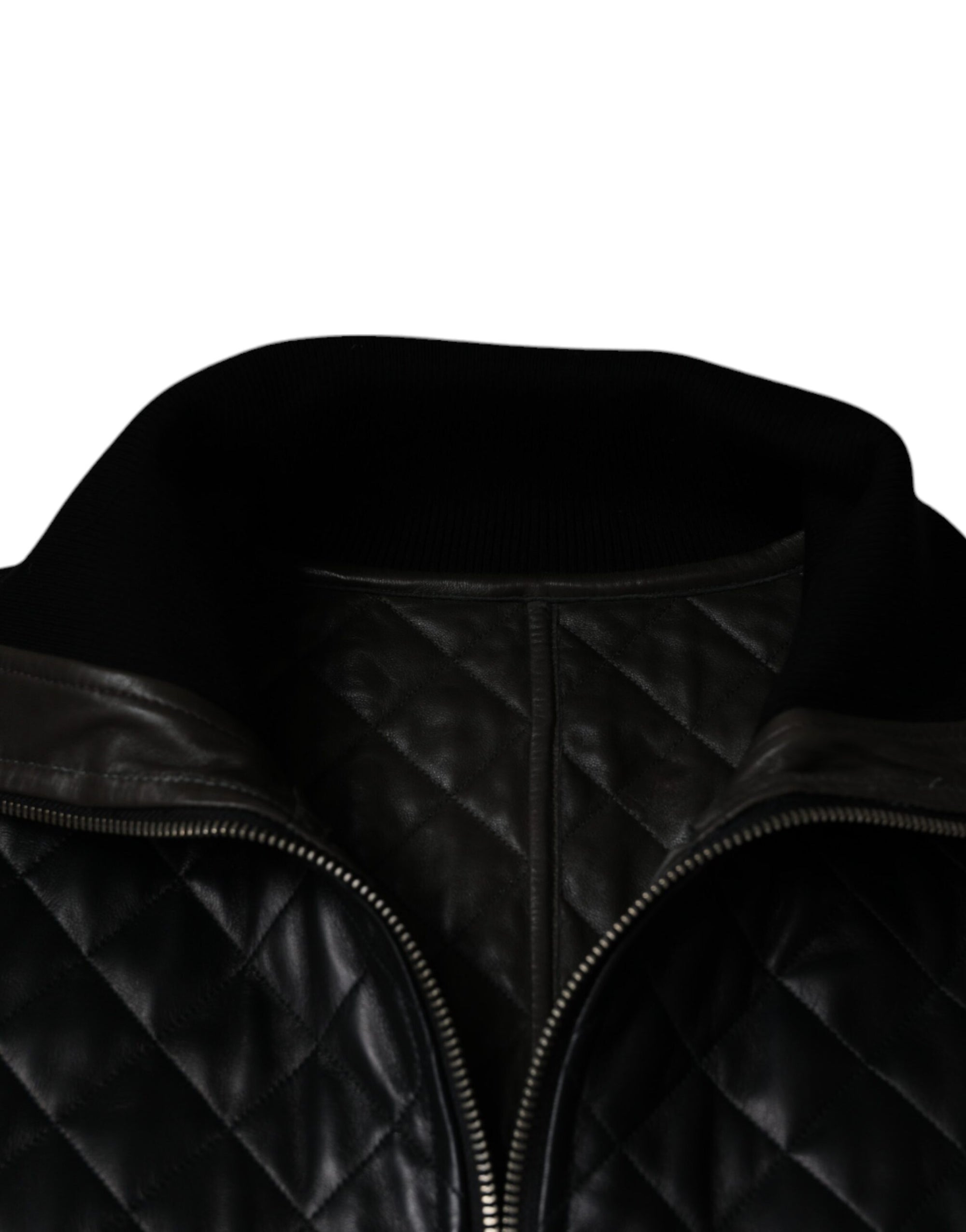 Dolce &amp; Gabbana Black Calf Leather Quilted Full Zip Jacket