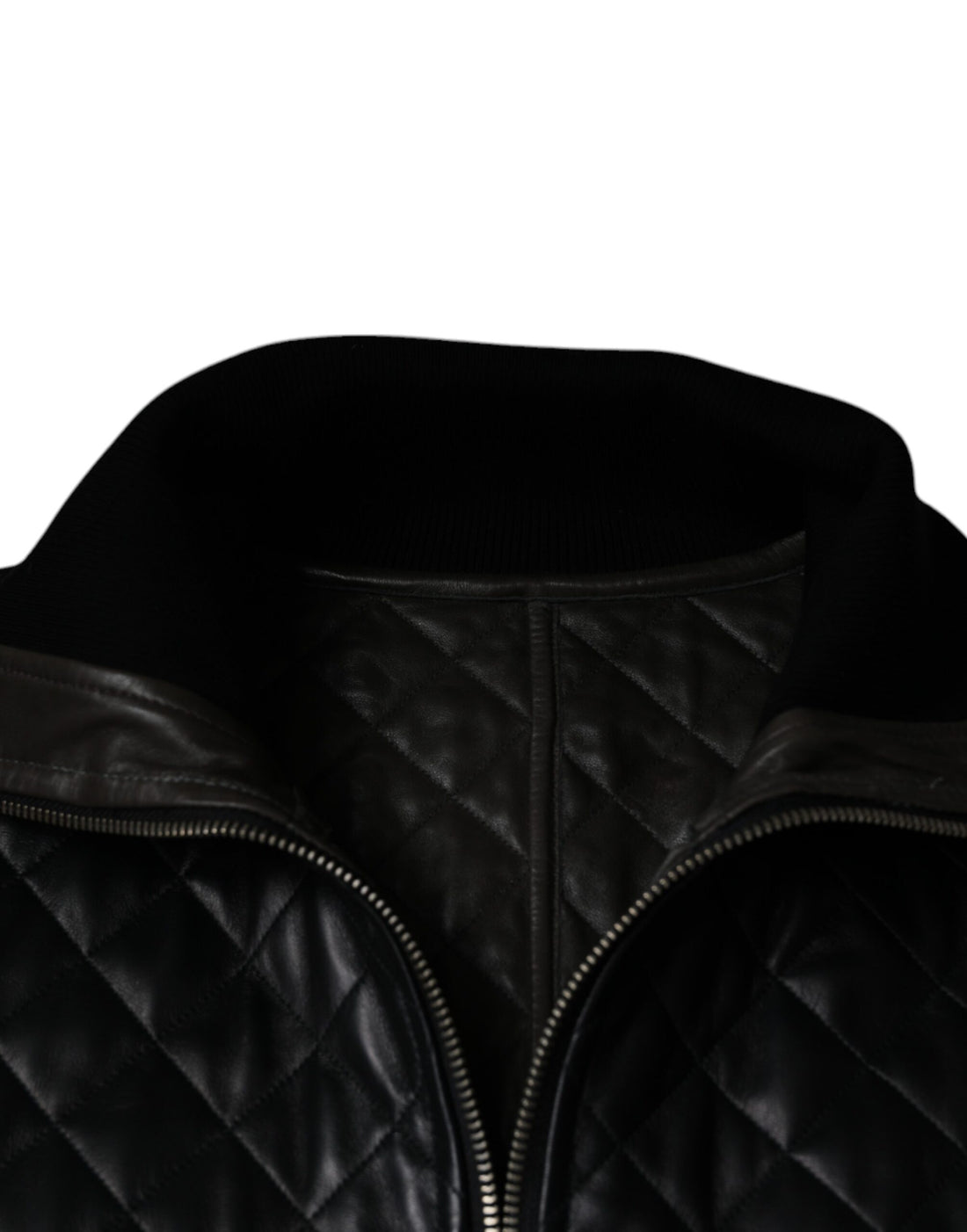 Dolce & Gabbana Black Calf Leather Quilted Full Zip Jacket