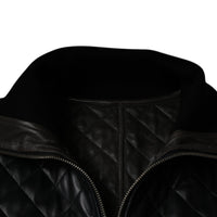 Dolce & Gabbana Black Calf Leather Quilted Full Zip Jacket