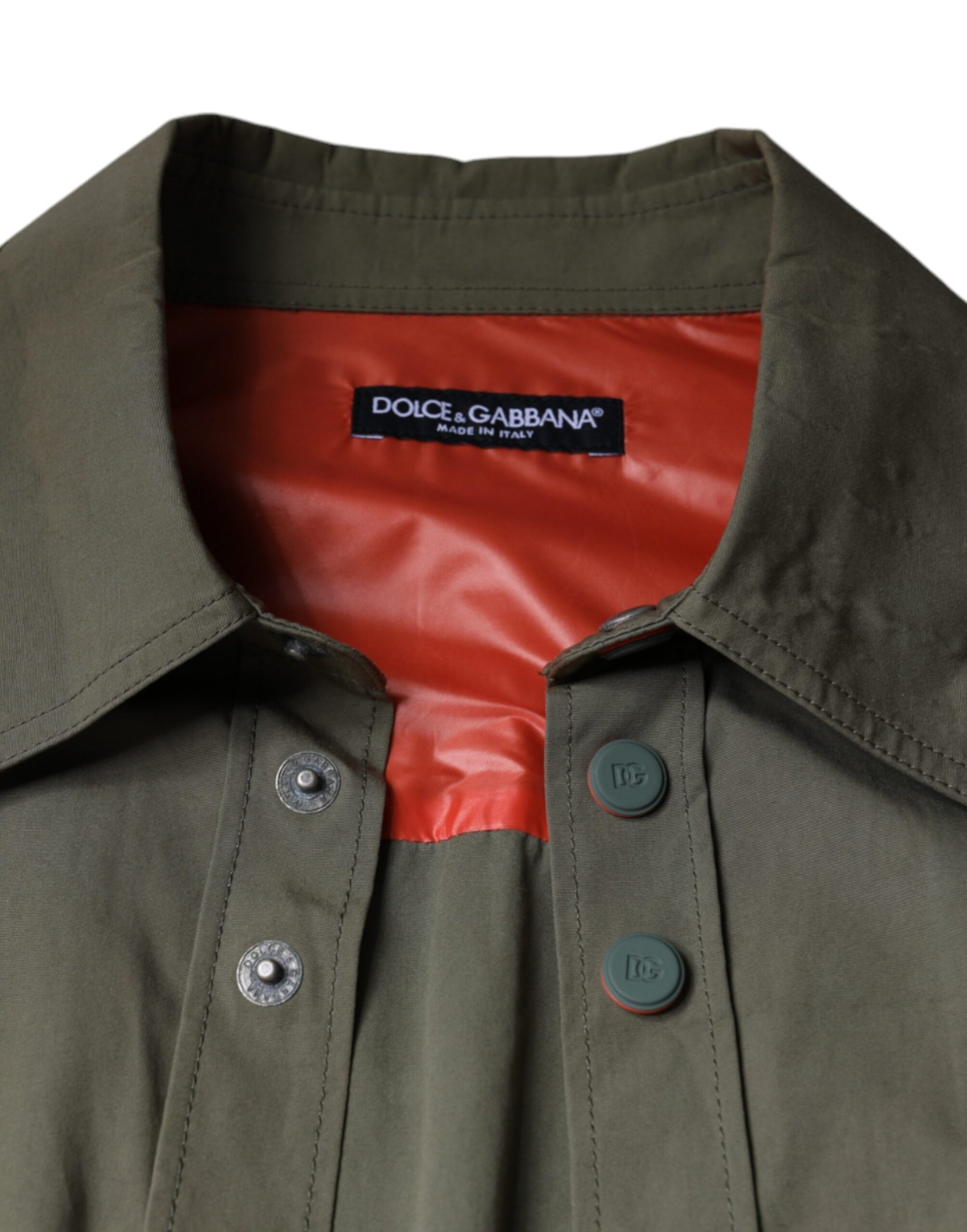 Dolce &amp; Gabbana Military Green Cotton Bend Collared Coat Jacket