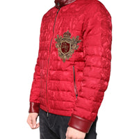 Dolce & Gabbana Red Quilted Bomber Gold Crown Logo Jacket