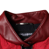 Dolce & Gabbana Red Quilted Bomber Gold Crown Logo Jacket