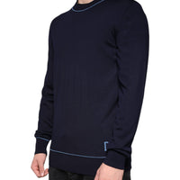 Dolce & Gabbana Dark Blue Wool Crew Neck Men Pullover Sweater