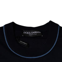 Dolce & Gabbana Dark Blue Wool Crew Neck Men Pullover Sweater