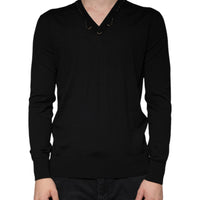 Dolce & Gabbana Black Embellished V-neck Pullover Sweater