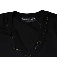 Dolce & Gabbana Black Embellished V-neck Pullover Sweater