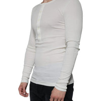 Dolce & Gabbana White Cotton Henley Crew Neck Pullover Sweater