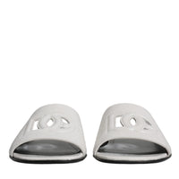 Dolce & Gabbana White DG Cut Out Leather Slides Sandals Shoes