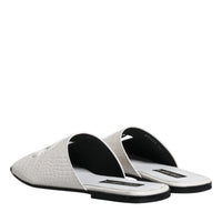 Dolce & Gabbana White DG Cut Out Leather Slides Sandals Shoes