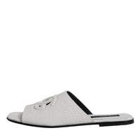 Dolce & Gabbana White DG Cut Out Leather Slides Sandals Shoes