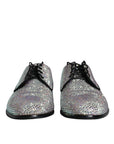 Dolce & Gabbana Silver Leather Rhinestones Derby Dress Shoes